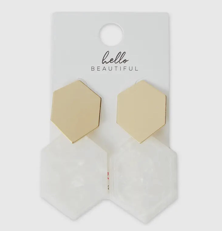 Gold/White Hexagon Earrings