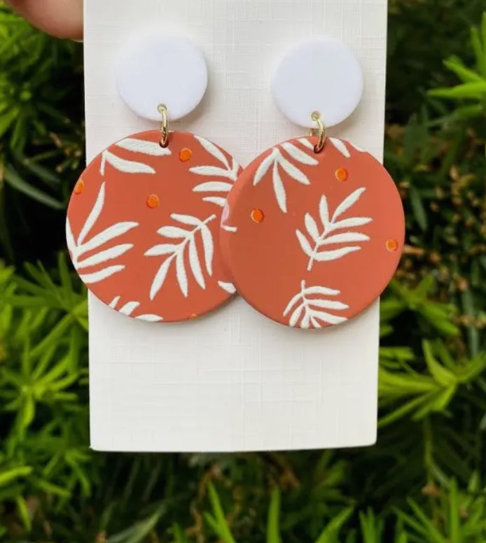 Rust Leaf Disc Acrylic Earrings