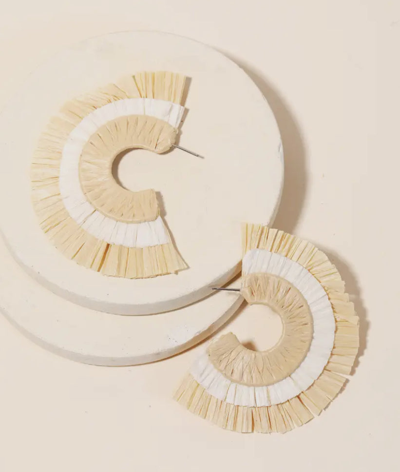 Raffia Straw Fan Hoop Earrings