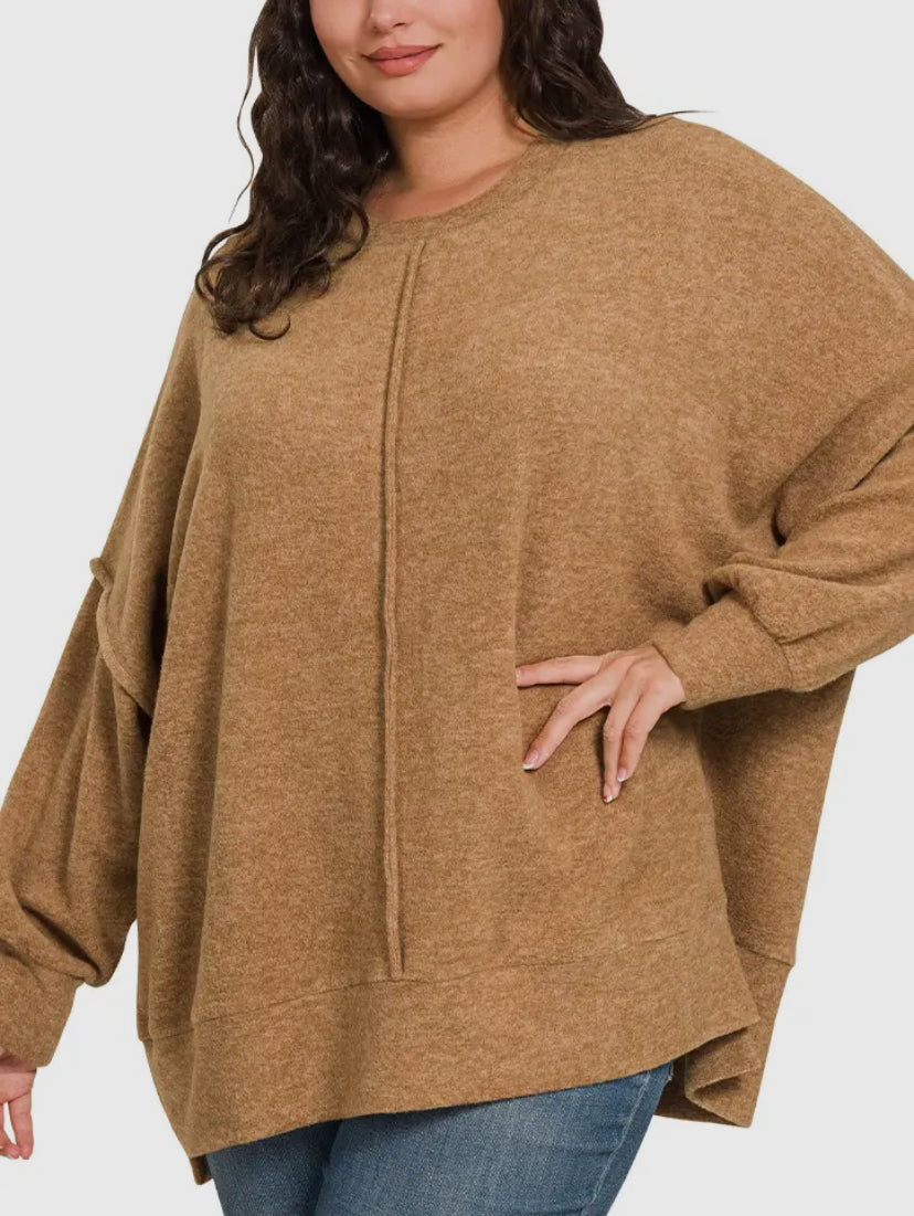 Plus Size Oversized Brushed Hacci Sweater Top