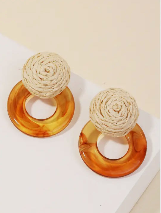 Straw Wrap Stud Hoop Earrings