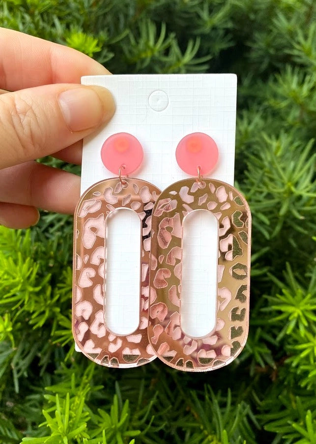 Rose Gold Leopard Loop Acrylic Earrings