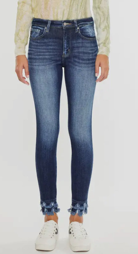 High Rise Frayed Hem Ankle Skinny Jeans