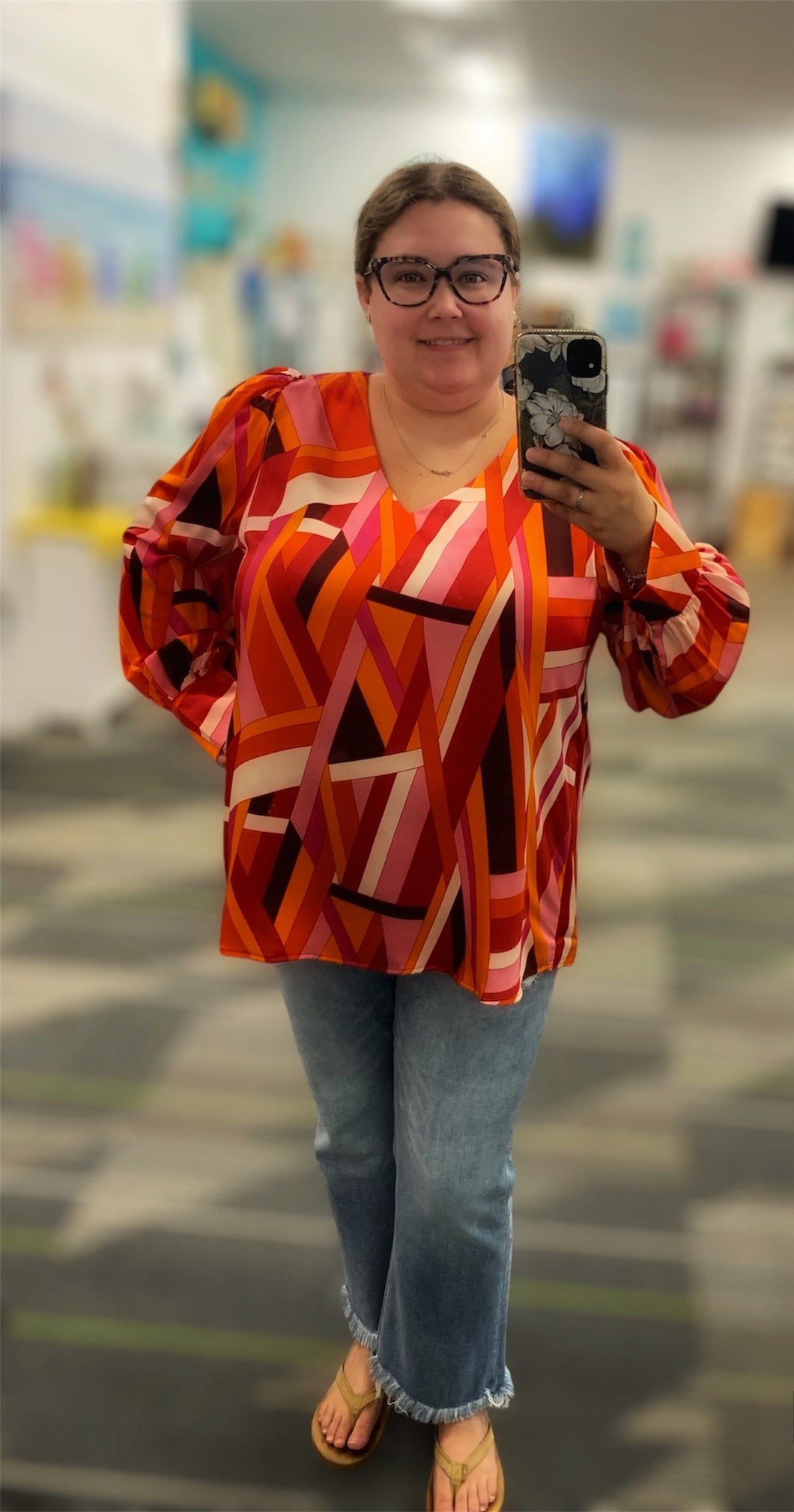 Plus Size Fuchsia Abstract Print Top