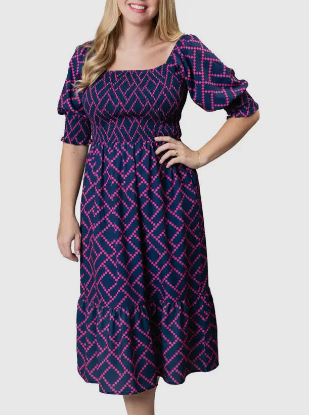 Navy/Pink Diamond Sarah Dress