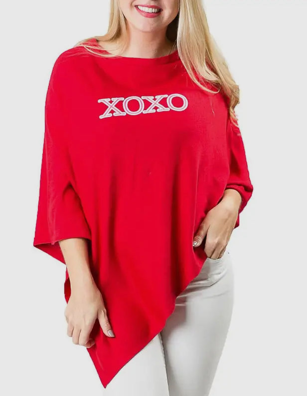 Red White Embroidered XoXo Poncho