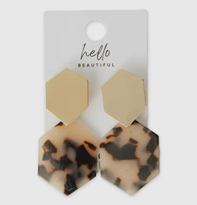 Gold/Tortoise Hexigon Earrings