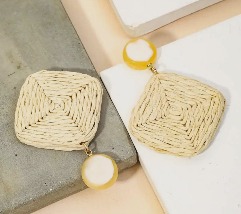 Straw Braid Square Drop Earrings