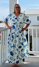Load image into Gallery viewer, White &amp; Blue Nautical Print Midi Dress
