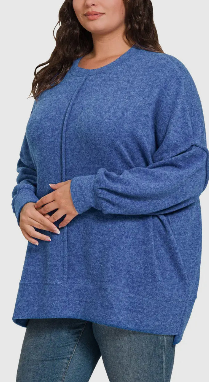 Plus Size Navy Brushed Melange Hacci Oversize Sweater