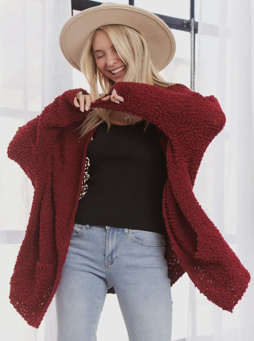 Burgundy Popcorn Knit Sweater