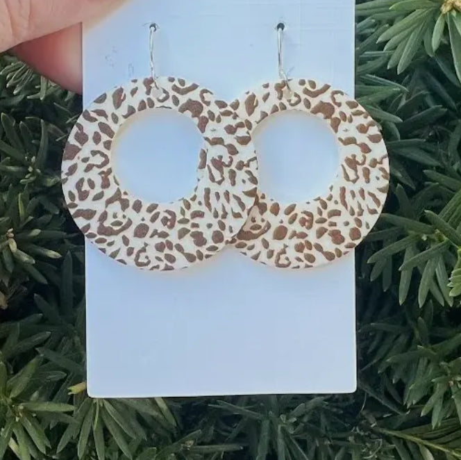 Neutral Leopard Acrylic Circle Cutout Statement Earrings