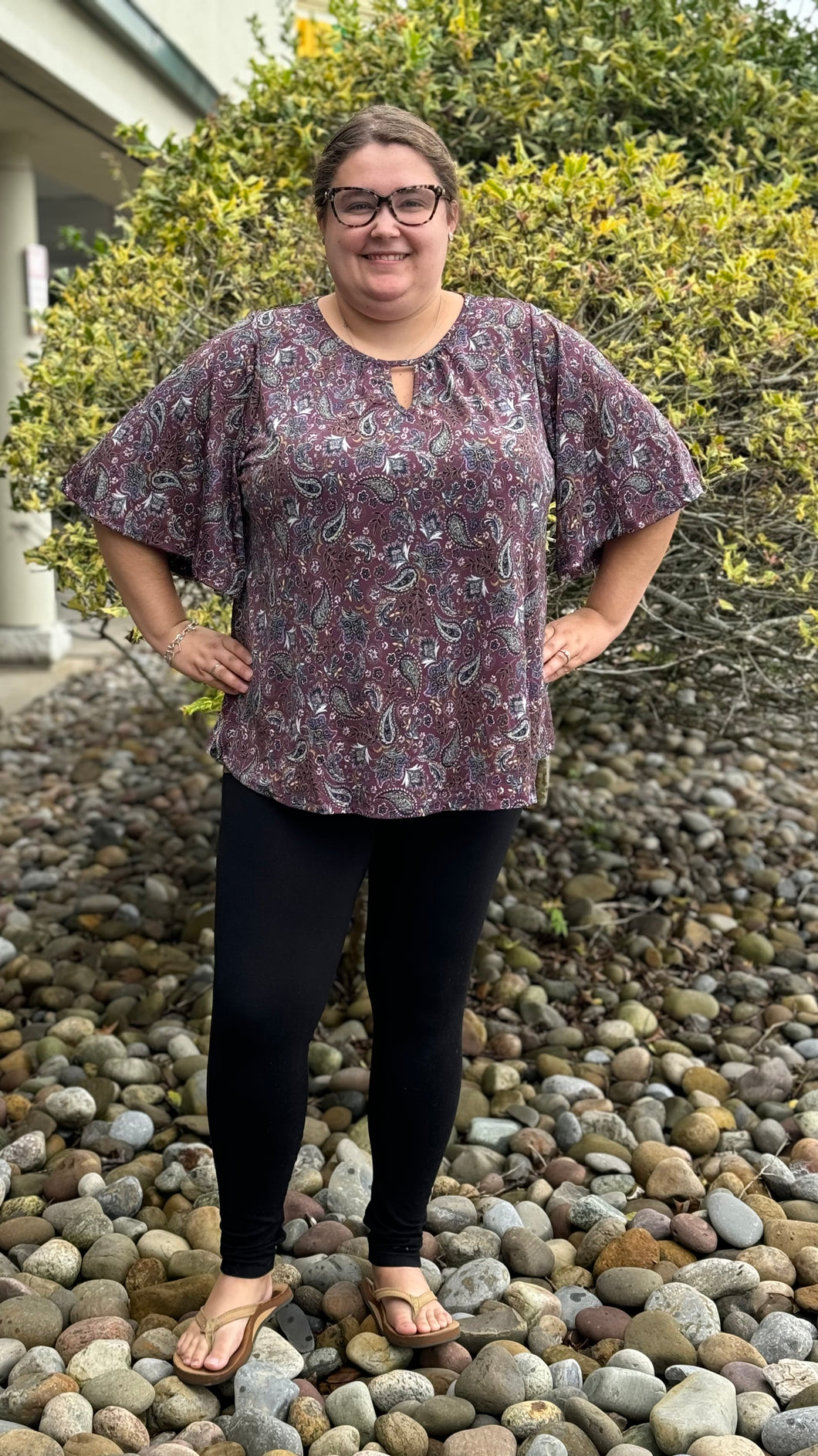 Plus Size Paisley Print Cut Out Detail Top