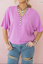 Load image into Gallery viewer, Plus Waffle V Neck Top Magenta Glow
