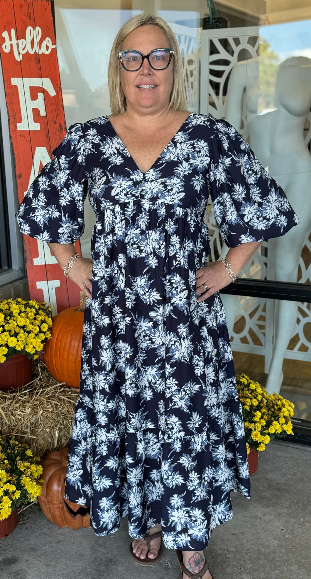 Midnight V-Neck Floral Dress