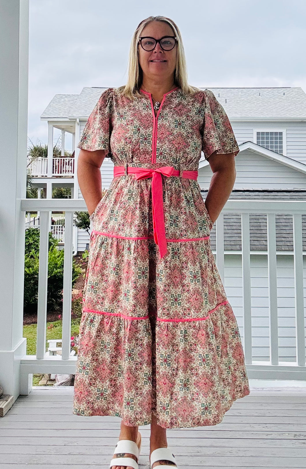 Contrast Binding Midi Dress