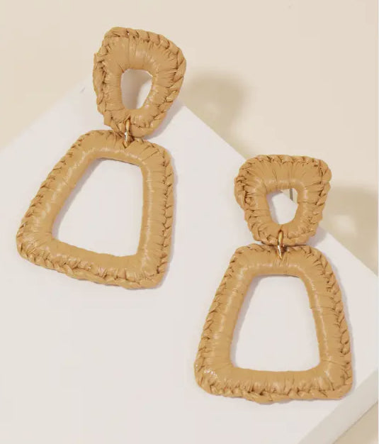 Straw Braid Square Cutout Drop Earrings