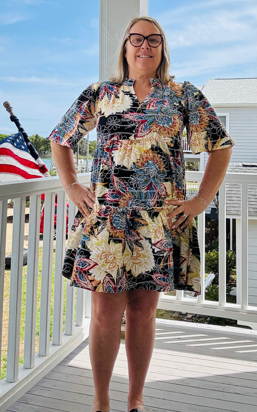 Embroidered Mix Floral Print Tiered Dress