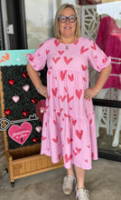 Load image into Gallery viewer, Heart Print Puff Sleeve Dress
