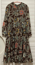 Load image into Gallery viewer, Brown Floral print midi dress with frilled neck
