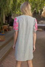 Load image into Gallery viewer, Striped Dress With Floral Embroidery Sleeve

