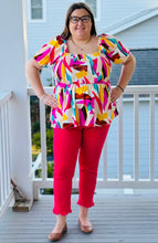 Load image into Gallery viewer, Smocked Print peplum bubble sleeves top
