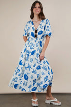 Load image into Gallery viewer, White &amp; Blue Nautical Print Midi Dress
