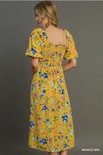 Load image into Gallery viewer, Floral Print 3/4 Puff Sleeve Smocked Detail Maxi Dress
