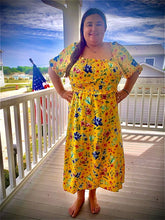 Load image into Gallery viewer, Floral Print 3/4 Puff Sleeve Smocked Detail Maxi Dress
