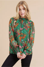 Load image into Gallery viewer, Printed Chiffon Smocked Neck Long Sleeves Top
