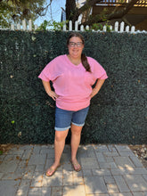 Load image into Gallery viewer, Plus Waffle V Neck Top Blossom Pink
