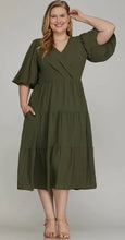 Load image into Gallery viewer, Plus Size Balloon Sleeve Tiered Wrap Dress
