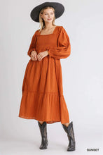 Load image into Gallery viewer, Ruffle Cuffed Long Sleeve Smocked Dress
