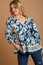 Load image into Gallery viewer, Aztec Printed V-Neck Top with Folded Detail Sleeve
