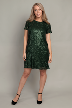 Load image into Gallery viewer, Emerald S/S Knee Length Shimmer Dress
