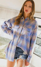 Load image into Gallery viewer, Blue Collared Plaid Button Down Shacket Top
