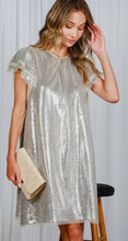 Load image into Gallery viewer, Champagne Ruffle S/S Sequin Knee Dress
