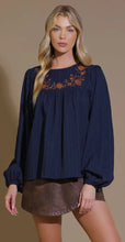 Load image into Gallery viewer, Navy Textured Embroidered Top
