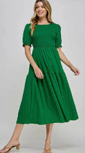 Load image into Gallery viewer, Green Smocked Textured Tiered Dress
