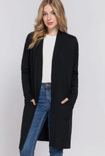 Load image into Gallery viewer, Black Long Sleeve Rib Banded Pocket Cardigan
